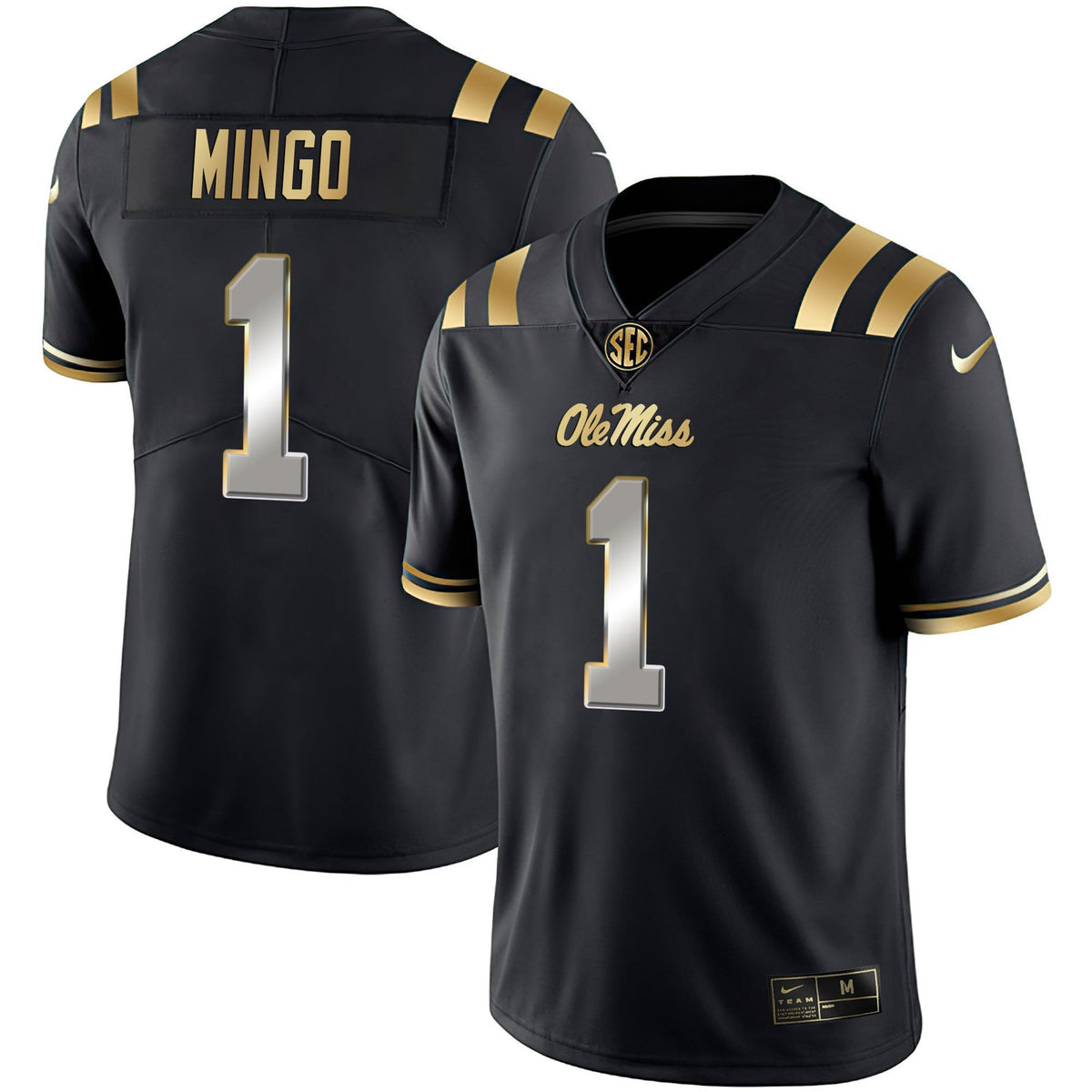 Men's Ole Miss Rebels Black Limited & Gold Vapor Jersey - All Stitched