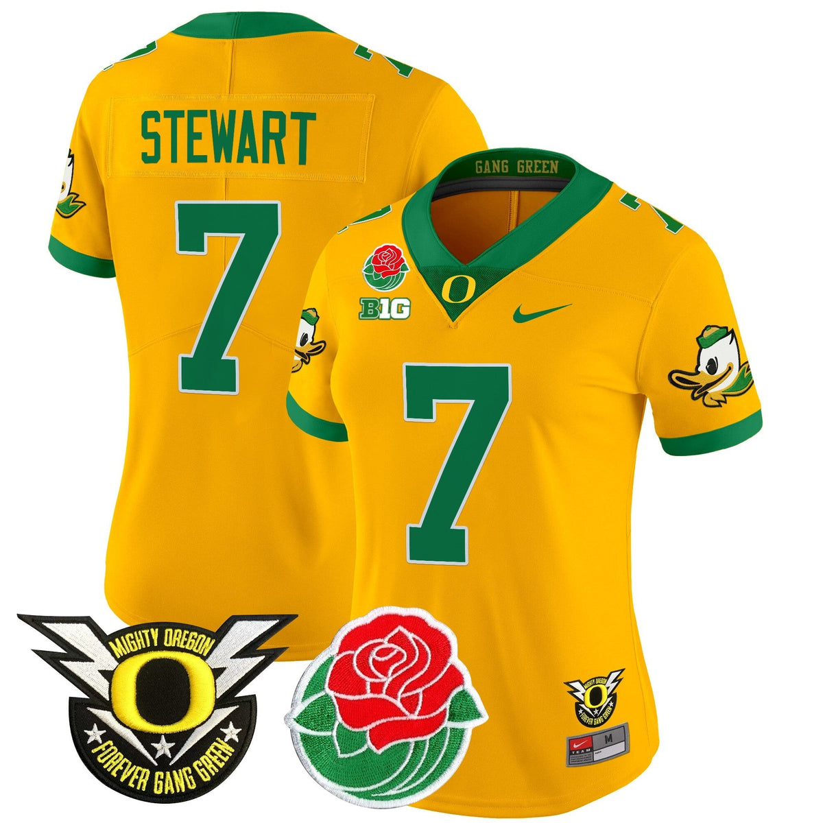 Women's Oregon Ducks 2025 Rose Bowl Game & BIG Patch Vapor Limited Jersey - All Stitched