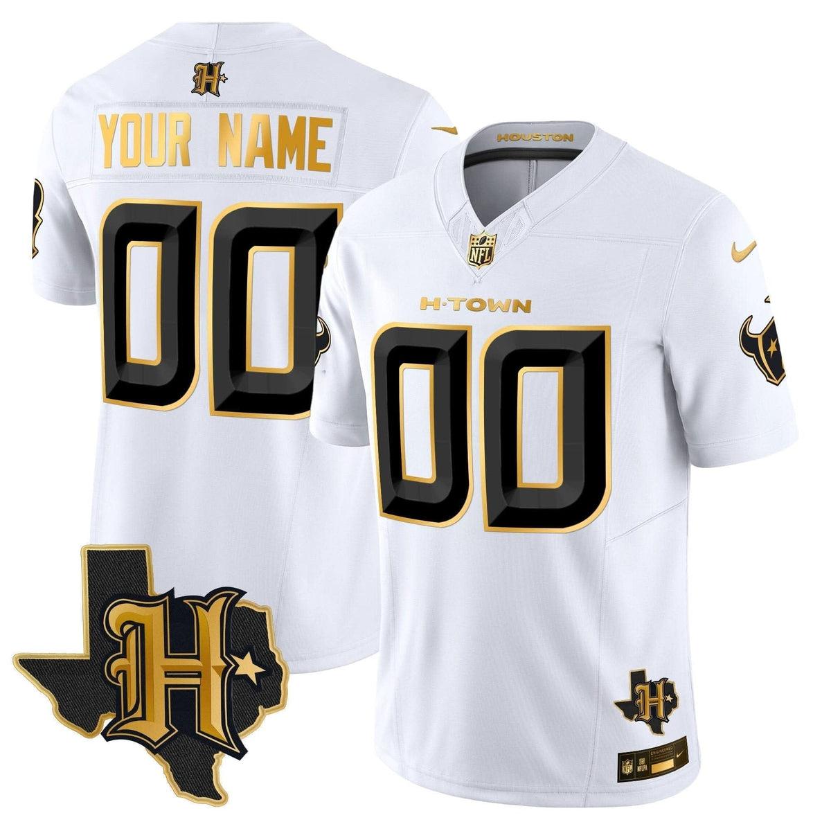 Houston Texans 2024 Texas Patch Gold Vapor Limited Custom Jersey - All Stitched
