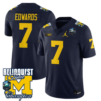 Men's Michigan Wolverines 2024 ReliaQuest Bowl Champions Jersey - All Stitched
