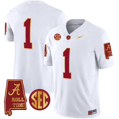 Men's Alabama Crimson Tide Gold Trim Vapor Jersey V2 - Alabama Map - All Stitched