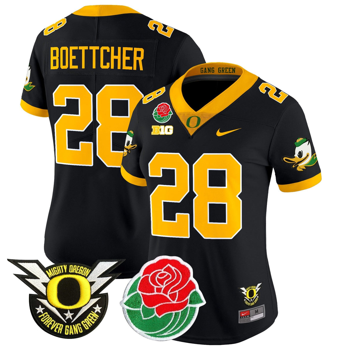 Women's Oregon Ducks 2025 Rose Bowl Game & BIG Patch Vapor Limited Jersey - All Stitched