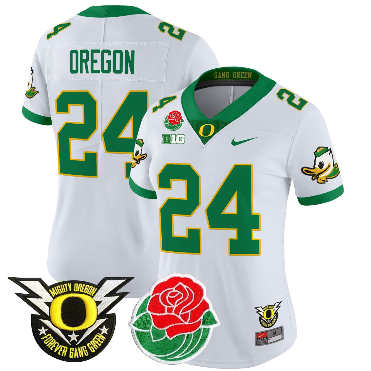 Women's Oregon Ducks 2025 Rose Bowl Game & BIG Patch Vapor Limited Jersey - All Stitched