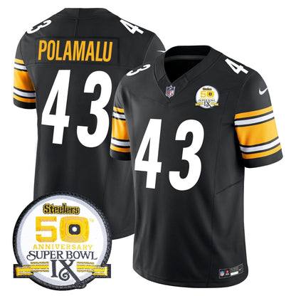 Steelers 50th Anniversary Of Super Bowl IX Patch Vapor Limited Jersey - All Stitched