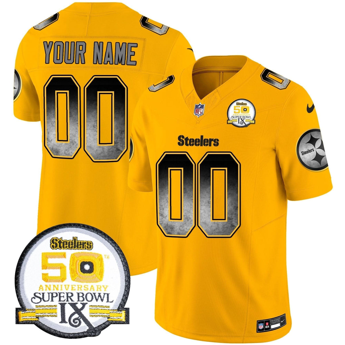 Steelers Arch Smoke 50th Anniversary Of Super Bowl IX Patch Vapor Limited Custom Jersey - All Stitched