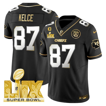 Chiefs Super Bowl LIX Patch Gold Vapor Limited Jersey - All Stitched