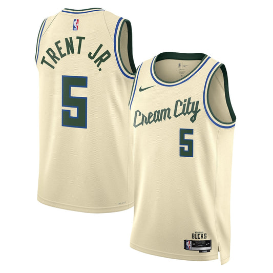 Milwaukee Bucks 202526 City Edition Swingman Jersey Cream Gary Trent Jr Unisex | RTJ13069