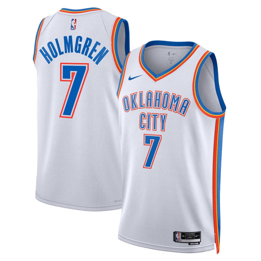 Oklahoma City Thunder Association Edition Swingman Jersey White Chet Holmgren Unisex | Stitched Jersey RTJS 12035