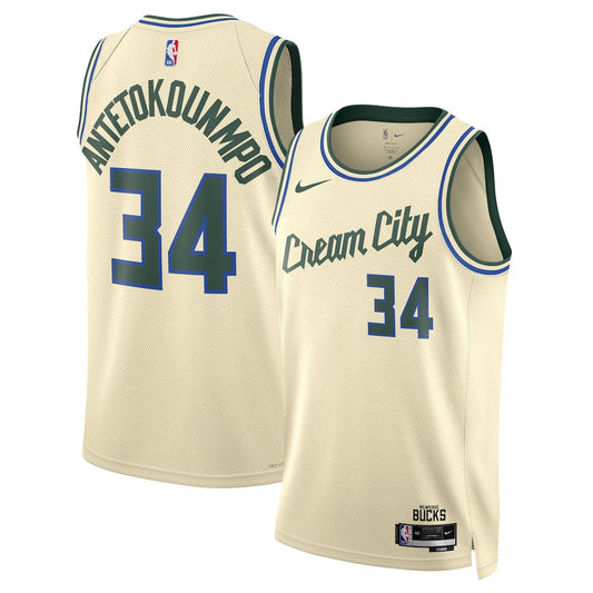 Milwaukee Bucks 2025-26 City Edition Swingman Jersey Cream Giannis Antetokounmpo Unisex | Stitched Jersey RTJS 11875